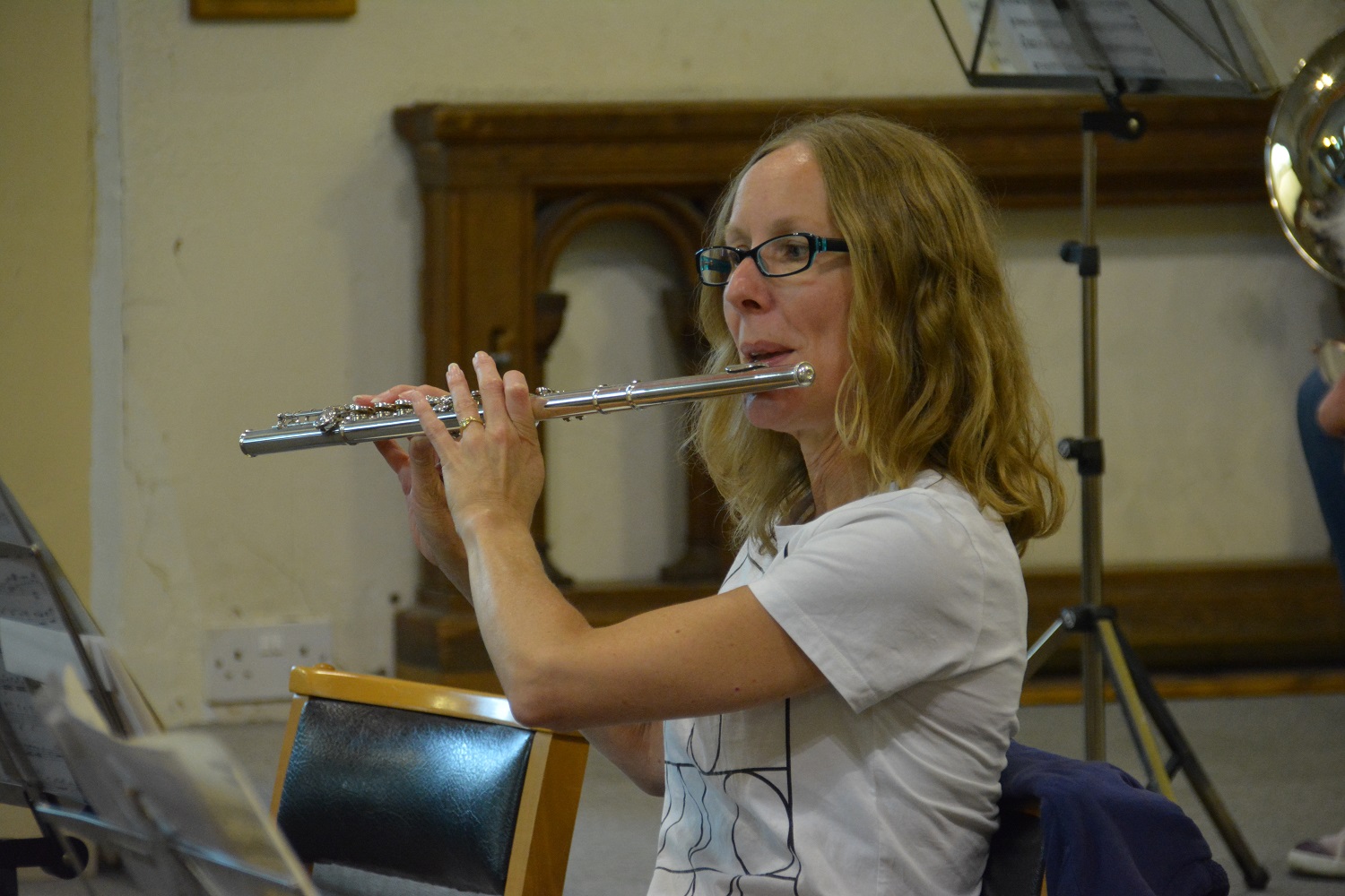 Nina on the flute in rehearsal